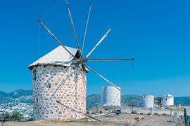 Europe Holidays - Turkey Holidays, Gumbet - Traditional windmills on top of Bodrum hill
