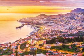 Portugal, Madeira - Evening aerial view of Funchal