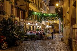 Europe Holidays - Italy - Rome - cosy cobalt street with restaurant