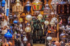 Africa Holidays - Moroccan, Marrakech - lighting in a shop in souks in Medina Marrakech
