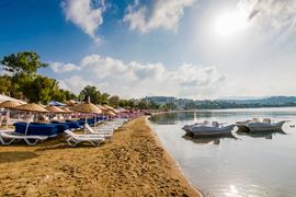 Europe Holidays - Turkey Holidays, Gumbet - Beach view with Beach-Lounge and parasols
