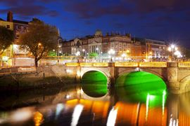 Europe Holidays - UK & Ireland - Dublin - city at night down by the Liffey River