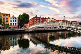 Europe Holidays - UK & Ireland - Dublin - Colorful buldings at bank of Liffey River