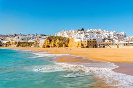 Europe Holidays - Portugal, Algarve - Wide sandy beach in white city of Albufeira