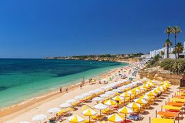 Europe Holidays - Portugal, Algarve - beutifull sandy beach abd Sunbeds