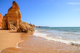 Europe Holidays - Portugal, Algarve - rocky shoreline, white sandy beach and crystal clear water