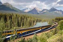 Rocky Mountaineer Train winding along the track